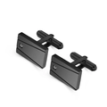 Men's black stainless steel square cufflinks with CNC stone inlay and matte finish - Stainless Steel / Black