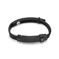 Bracciale multistrato da uomo in pelle nera con placca in metallo spazzolato e zircone - Nero