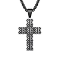 Titanium stalen kruis ketting met industrieel reliëf en zwarte schakelketting - Enkele Hanger (Zwart)