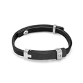 Bracciale multistrato da uomo in pelle nera con chiusura magnetica argento e zirconi - Color Acciaio