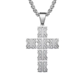 Zilveren roestvrijstalen kruisketting met geometrische textuur en fijne box-ketting - Enkele Hanger (Staal Kleur)