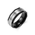 Octagon 8mm matte brushed stainless steel men's ring with black polished edges - US 10 / Steel