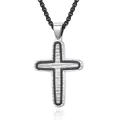 Retro watergolf gehamerde kruis hanger ketting van zilver roestvrij staal voor mannen - Enkele Hanger Zwart