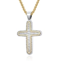 Tweekleurige zilveren en gouden kruishanger ketting met gehamerde textuur en gouden ketting - Enkele Hanger Goud