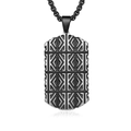 Men's titanium steel rectangle dog tag necklace with leaf pattern in black and silver - Pendant Only (Without Chain) / Black
