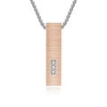 Rose gold brushed rectangular urn necklace pendant with three diamonds on silver box chain - Rose Gold Pendant With Steel Color Artificial Pearl Chain