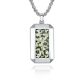 Colgante hombre de acero plata con incrustación camuflaje verde y cadena de caja - Colgante Único (Sin Cadena)