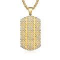 Two-tone gold and silver rectangular military tag necklace with textured geometric pattern - Pendant Only (Without Chain) / Gold