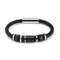 Bracciale da uomo in pelle nera intrecciata con perle nero opaco e accenti in oro rosa - Nero Rosso Rosa