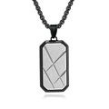 Men's titanium steel military tag necklace with geometric texture on silver and black pendant - Black Steel Single Pendant