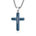 Blauw en zilveren kruishanger voor heren met zirkonia steentjes en zeshoekige slijping - Zilver & Blauw hanger met zilveren boxketting