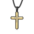 Tweekleurige titanium stalen kruis ketting met ingelegde witte stenen en hexagon snede - Zwart en Goud Hanger Met Zwarte Parelketting