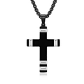 Pendentif croix en acier inoxydable noir mat avec détail géométrique argenté chic - Pendentif Noir Argent Seul (Sans Chaîne)