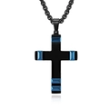 Pendentif croix hip hop en acier noir avec détails pyramides bleus et chaîne à maillons - Pendentif Noir Bleu Seul (Sans Chaîne)