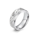 Anello da uomo in acciaio al titanio con trama a corteccia e intarsio di quattro pietre - US 9 / Color Acciaio