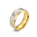 Anello da uomo in titanio con texture corteccia, bordi dorati e quattro zirconi bianchi - US 9 / Oro