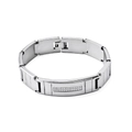 Men's stainless steel bracelet with CNC set zircons and polished beveled edges - Silver