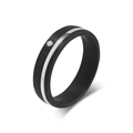 Polished titanium ring with black carbon fiber inlay and a single zircon stone - US 7 / Black Silver With Zircon