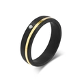 Polished titanium ring with black carbon fiber inlay and small inset zircon gemstone - US 7 / Black Gold With Zircon