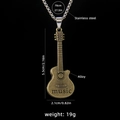 Collar de guitarra vintage de acero inoxidable con grabado music y cadena de 70cm - Guitarra n.º 79 con cadena de acero de 70cm