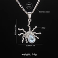 Collana punk a ragno in acciaio inossidabile con goccia di cristallo e catena da 70cm - Stile Strass Trasparente (Ragno B)