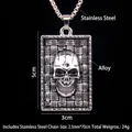 Collar de placa militar de calavera vintage en acero inoxidable para estilo gótico biker - 70cm de longitud de cadena / Dog Tag de Calavera