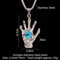 Gotische Hamsa-Hand-Halskette mit blauem bösen Blick an einer Edelstahl-Perlenkette - Magische Hand Blaues Auge (A948) / 70cm Stahlkette