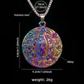 Collier Vierge Marie arc-en-ciel en acier inoxydable avec détails en relief floral - Maria Arc-en-ciel (Chaîne en Acier 70cm)