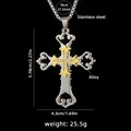 Doppellagige Halskette mit Kreuzanhänger aus Edelstahl in Silber und Gold mit Kristallen - Kreuz Nr. 132 + 70cm Stahlkette
