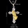 Zilveren roestvrijstalen kruisketting met gouden biddende handen, hiphop-stijl ketting - Kruis Stijl Nr.125 (A1121) / 70cm Stalen Ketting