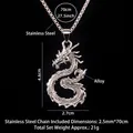 Zilveren Chinese draak hanger ketting met een 70cm roestvrijstalen schakelketting - Vlamdraak