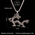 Collana con ciondolo drago vintage in acciaio inossidabile e catena a torsione argento - Drago Volante + Catena da 70cm