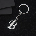 Silver letter B metal keychain with sparkling rhinestones on a minimalist ring - Letter B