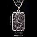 Pendente rettangolare vintage con totem drago in acciaio inox e catena d'argento - Piastrina Drago Quadrata + Catena da 70cm