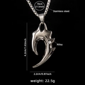 Collana con ciondolo a dente di lupo punk in acciaio inossidabile argento con strass - Ciondolo 4.2x2.2cm + Catena 70cm / Dente di Fiamma Nero + Catena in Acciaio