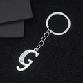 Silver letter G keychain with sparkling rhinestones and metal ring for car keys - Letter G