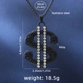Collar hip hop negro de acero inoxidable con colgante de dólar y cristales - Collar de Signo de Dólar Negro