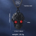 Collar de calavera hip hop de acero inoxidable con ojos rojos y cadena negra 60cm - Calavera Negra Con Strass Rojo Y Cadena Negra de 60cm