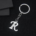 Silver metal letter R keychain with sparkling rhinestones and matching keyring - Letter R