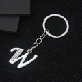 Silver metal keychain with letter W pendant featuring sparkling crystal rhinestones - Letter W