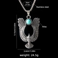 Men's eagle pendant necklace in stainless steel with a turquoise center stone detail - Eagle Eye 1 (Turquoise) + 70cm Chain