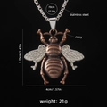 Vintage bronze bee pendant necklace in alloy with 70cm stainless steel chain - Bee B / 70cm Steel Chain