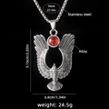 Men's stainless steel necklace with eagle wing pendant and red eye stone detail - Eagle Eye 2 (Red) + 70cm Chain