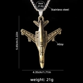 Collier avec pendentif d'avion de chasse rétro et chaîne à perles carrées en acier - Chasseur Bronze No. 6 Avec Chaîne en Acier
