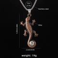 Vintage bronze lizard pendant necklace with crystal inlay and 70cm steel chain - Lizard B / 70cm Steel Chain