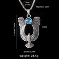 Men's eagle necklace with blue devil eye pendant and dimensions on black background - Eagle Eye 5 (Blue) + 70cm Chain