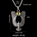 Men's punk eagle pendant necklace in silver finish with green demon eye center stone - Eagle Eye 6 (Multicolor) + 70cm Chain