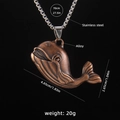 Vintage bronze whale pendant necklace with silver stainless steel chain and dimensions - Whale B / 70cm Steel Chain