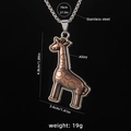 Vintage bronze giraffe pendant necklace in stainless steel with detailed dimensions - Giraffe B / 70cm Steel Chain
