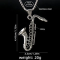 Collana con pendente a sassofono retrò con catena in acciaio inossidabile di 70 cm - Argento (Sassofono A + Catena in Acciaio)